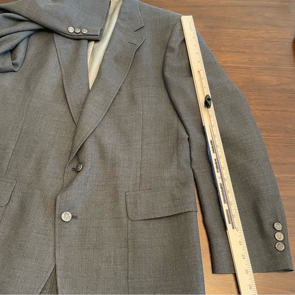 Sansabelt Jaymar Ruby 44R Blazer Patch Pockets Gray Silver Metal Buttons Crown - Picture 6 of 9